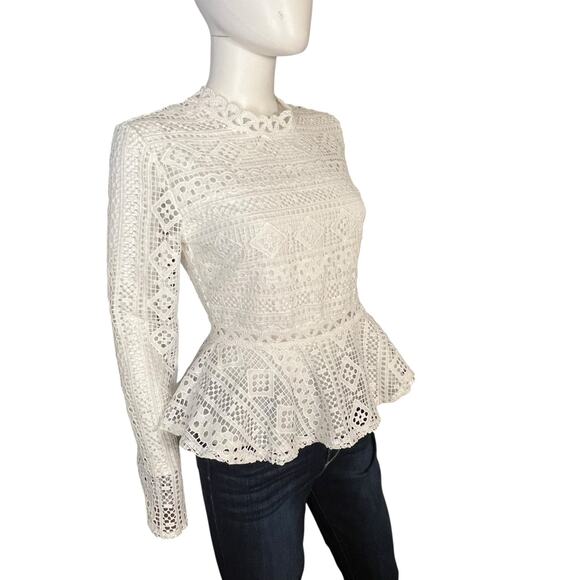 Endless Rose White Crochet Long Sleeve Peplum Blouse Top Size S - Picture 1 of 8